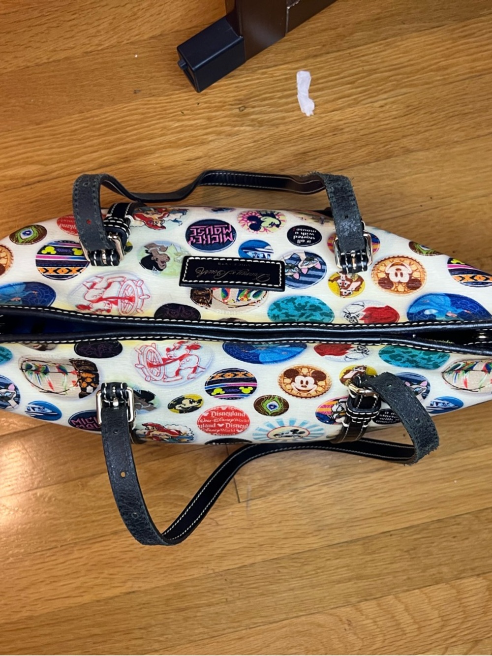 Dooney & Bourke White Disney Button-Print Tote with Black Trim EUC - Picture 11 of 14